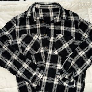 SHEIN Men’s (L) Flannel Plaid Black/Light Cream Button Up